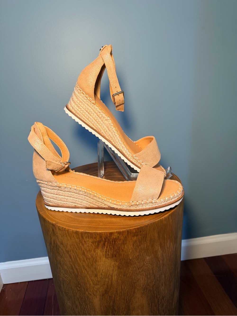 Alex Marie Beige Espadrille Wedge Sandals with Ankle Strap